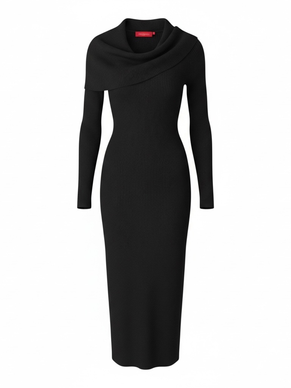 Akira Chicago Ribbed Midi Dress Womens M Black Like New Off-Shoulder Long Sleeve